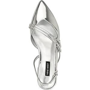 Nine West Women's Silver Leather Beley Strappy Pointy Toe Ballet Flat Size 12